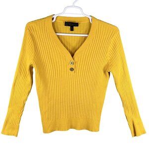 Lauren Jeans Co Womens XL Yellow Ribbed Nautical Gold Button Sweater Top Boating